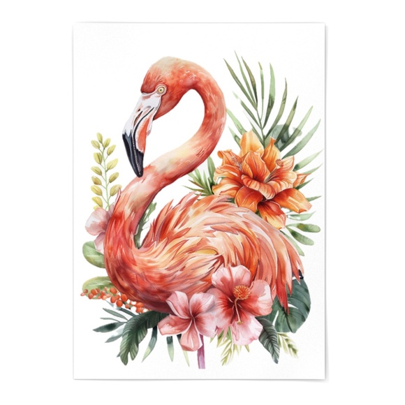 Watercolor Flamingo Portrait Wall Art Illustration Print Poster Unframed - Picture 2 of 5